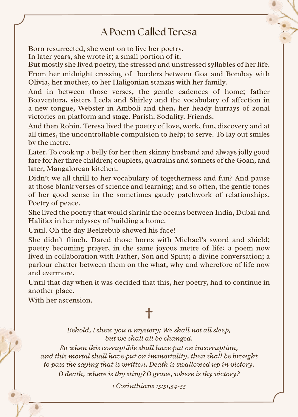 TERESA - Memorial Card Back
