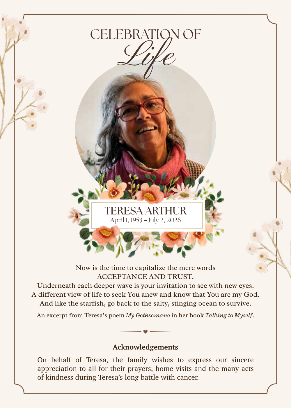 TERESA - Memorial Card Front